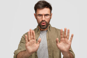 No Stress Shopping - Man with Hands Up