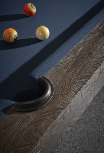 Brunswick Billiards Birmingham Pool Table in Charcoal Pocket and Rail Close-up