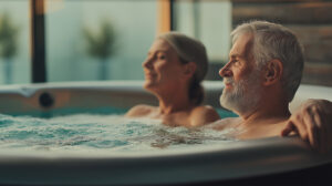 Couple relaxing in Hot tub together - What if you didn't have to wait for the weekend?