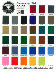 Championship Billiards Color Card