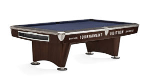 Brunswick Billiards Gold Crown II Tournament Pool Table in Walnut Blue Cloth