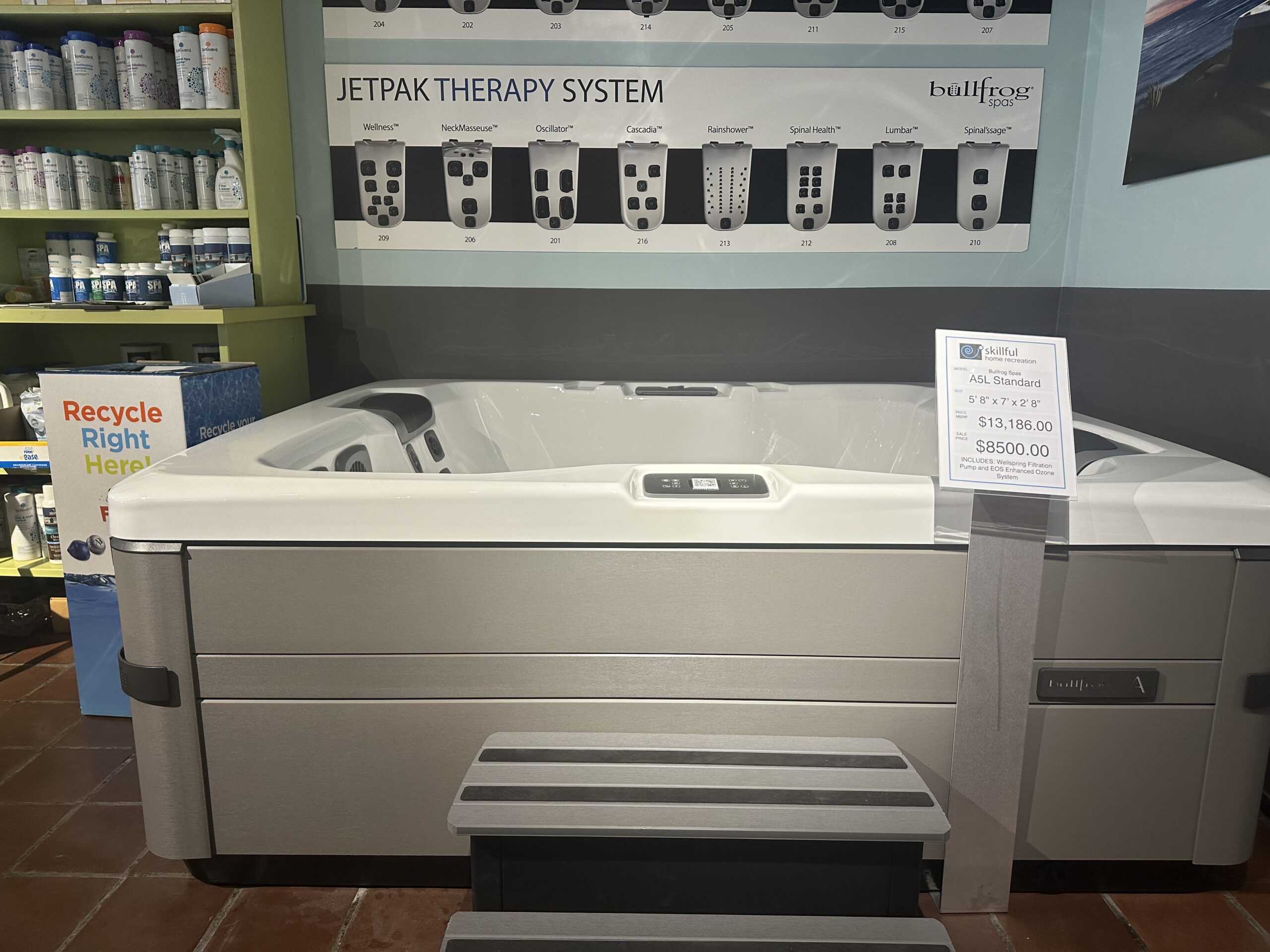 Bullfrog A5L Standard floor model spa in the Skillful Home Recreation showroom