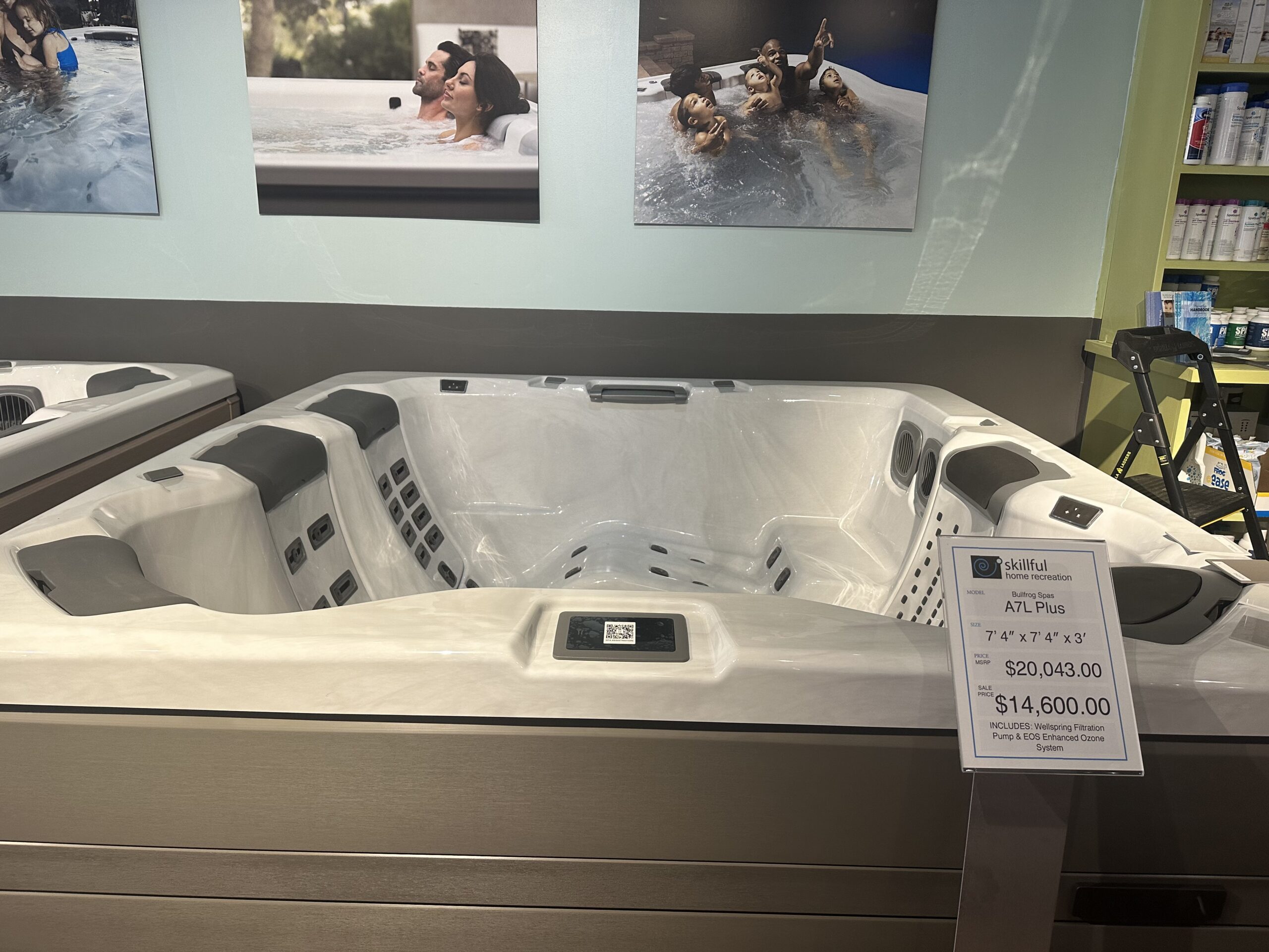 Bullfrog A7L Plus floor model spa in the Skillful Home Recreation showroom