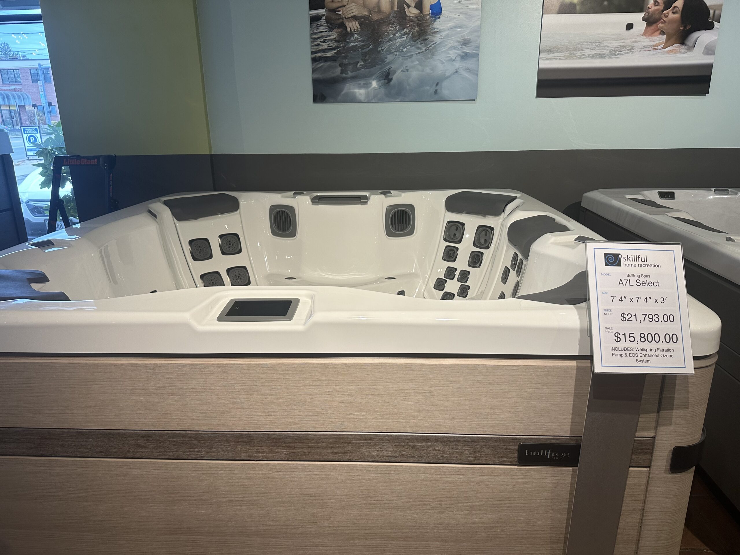 Bullfrog A7 Select floor model spa in the Skillful Home Recreation showroom