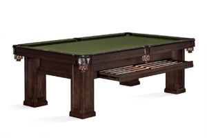 Brunswick Billiards Oakland II Pool Table in Espresso Drawer Open 3/4 View